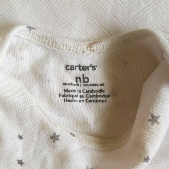 carter's neutral newborn moon & stars cotton short sleeve bodysuit diaper shirt - Picture 4 of 6